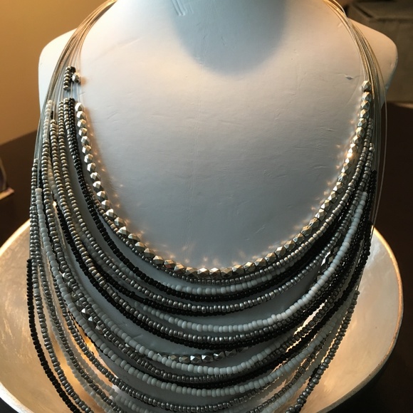 Joe Fresh 18-Strand Silver, Black, White Necklace - Picture 2 of 7